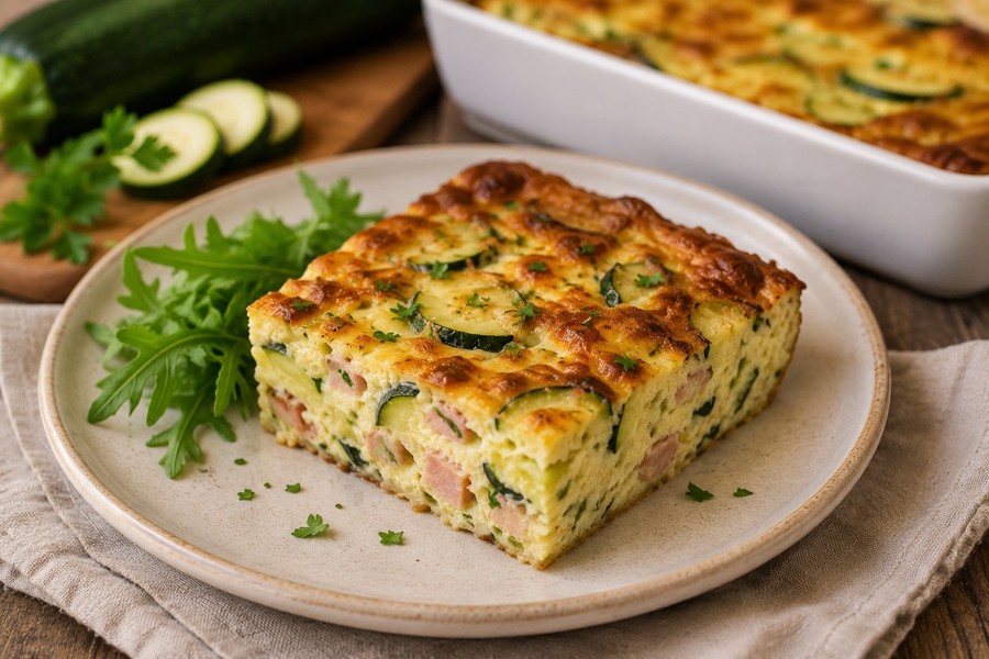 Flan de courgettes au jambon, exemple de plat en texture adaptée présenté avec soin